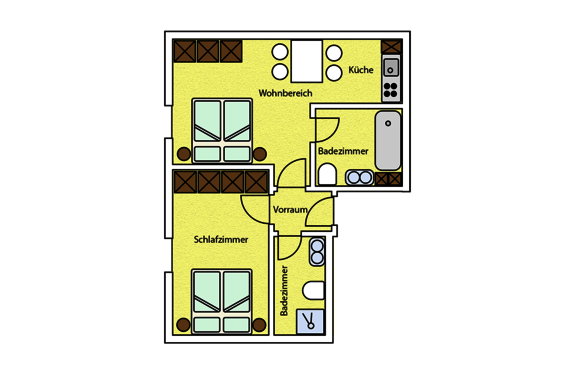 Grundriss 2 Raum Luxusappartement