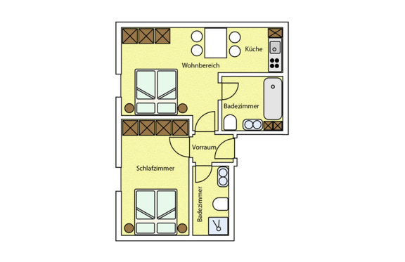 2-Raum-Luxus-Appartement ohne Balkon (max. 4 Pers.)