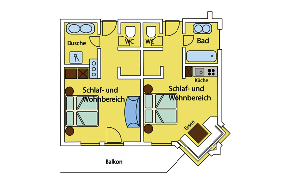 Grundriss 1 Raum Komfortappartement
